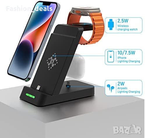 3 в 1 Нова стойка зарядно телефон слушалки часовник Магнитна станция iPhone Apple Watch AirPods, снимка 5 - Аксесоари за Apple - 40352638