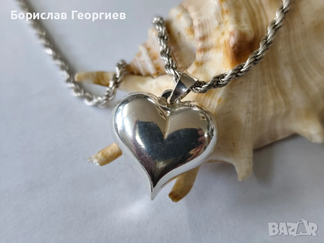 Сребърно колие с медальон сърце 925, снимка 3 - Колиета, медальони, синджири - 52719337