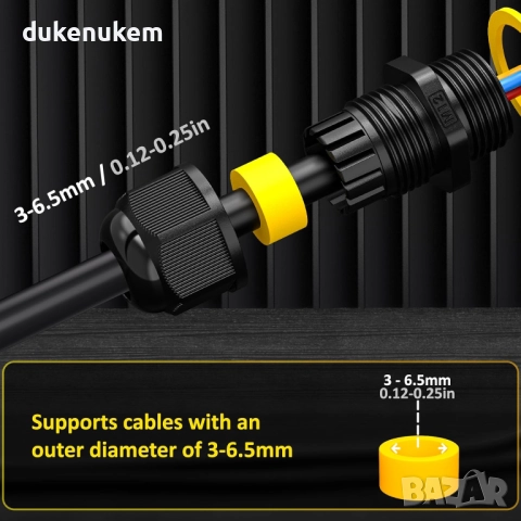Външен кабелен конектор M12 – комплект 10 бр., IP68, снимка 4 - Други инструменти - 52811216