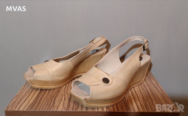 Нови кожени сандали 37-38 номер бежови български обувки, снимка 5 - Сандали - 29021801