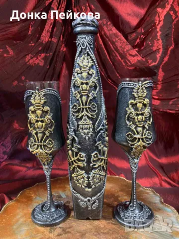 Сервиз за вино от три части в злато, ръчна изработка, снимка 4 - Сервизи - 48183858