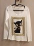 Бяла блуза, пайети, с котка, снимка 1 - Други - 40425678