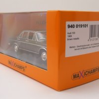 Audi 100 1969 - мащаб 1:43 на Minichamps моделът е нов в PVC дисплей-кейс, снимка 18 - Колекции - 43034908
