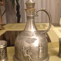 Немски старинен комплект от калай кана чаши серия Lindenwirthin , снимка 2 - Антикварни и старинни предмети - 43170009