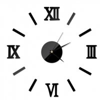 Стенен часовник римски цифри  черен, снимка 1 - Декорация за дома - 27473840
