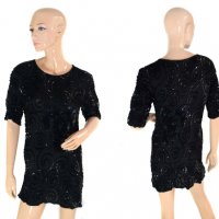 Ribbel дамска копринена черна блуза с пайети 100% коприна, снимка 1 - Корсети, бюстиета, топове - 33329046