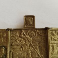 Стара бронзова икона, Св. Георги, триптих-2, снимка 4 - Антикварни и старинни предмети - 38056025