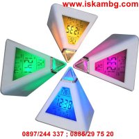 LED будилник и метеостанция с форма на пирамида светещ в 7 цвята, снимка 3 - Други стоки за дома - 28472198