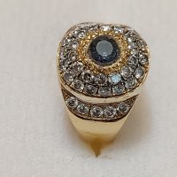 Златен пръстен с брилянти и аквамарин, снимка 5 - Пръстени - 44071430