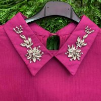 Нов модел ! Блузка трико с яка ,декорирана с нежни камъчета , снимка 14 - Блузи с дълъг ръкав и пуловери - 42326455