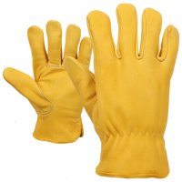 Ръкавици 5-пръста (жълти) от лицева, естествена телешка, водоотблъскваща кожа, с подплата, снимка 2 - Железария - 28850449