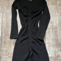Нова елегантна ежедневна акрил  черна еластична фабрично плетиво плетка  рокля рипс , снимка 1 - Рокли - 43401169