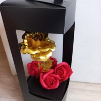 Комплект "златна" роза и сапунени рози с надпис  налично, снимка 1 - Декорация за дома - 39707550
