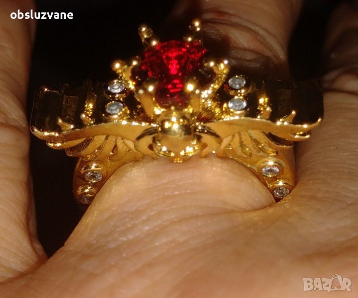 Внушителен пръстен с череп, криле и рубин💥, снимка 1