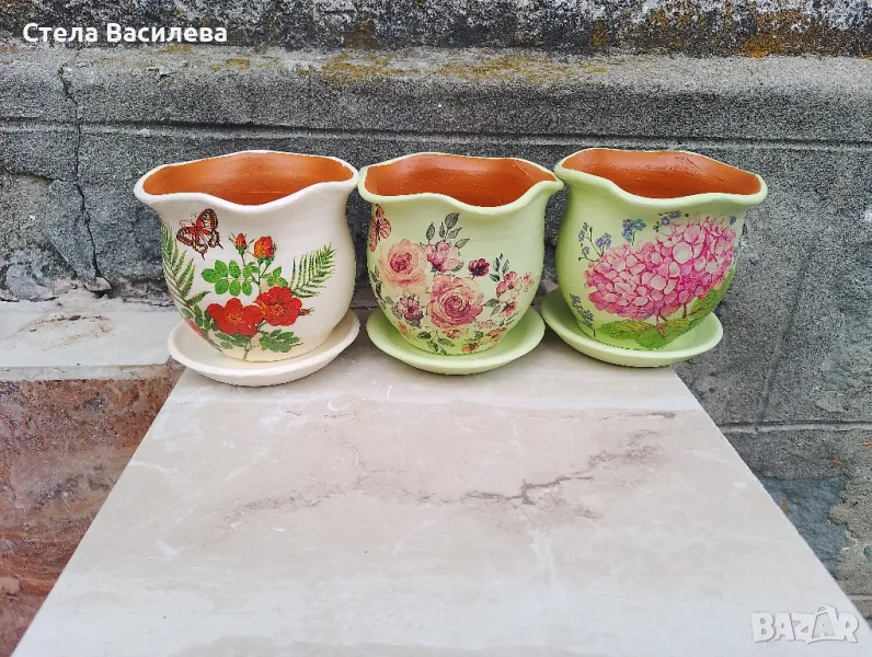 Керамични саксии с подложка, снимка 1