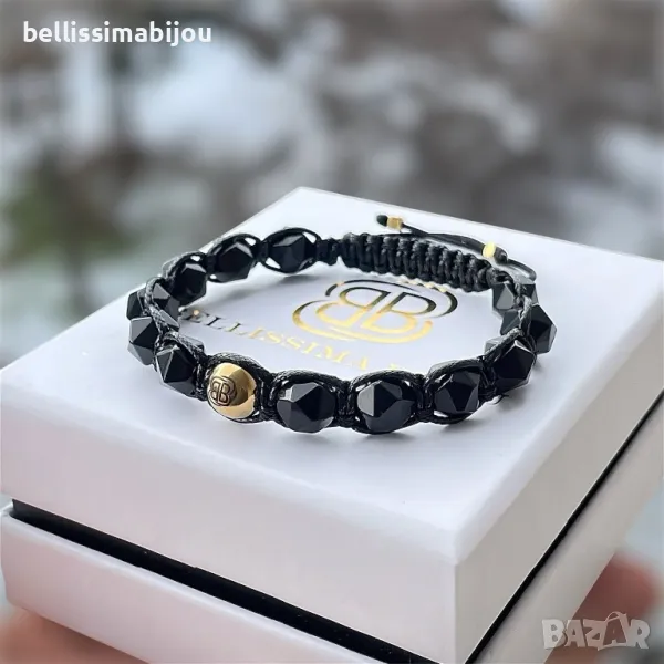 Мъжка Гривна от Оникс и Стомана, снимка 1