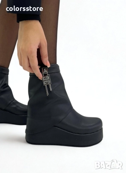 Боти на платформа - черна кожа - DHG55 , снимка 1