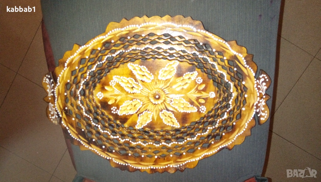 Декоративна дървена купа или чиния ръчно направена 38см / 27см, снимка 1