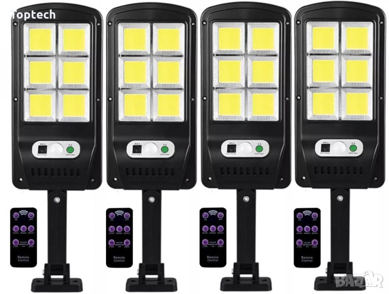 4 броя 500W LED Соларна лампа COB със сензор за движение, стойка и дистанционно, снимка 1