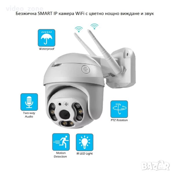 WiFi FULL HD Безжична 5MP 1080P SMART IP камера с цветно нощно виждане и звук, снимка 1