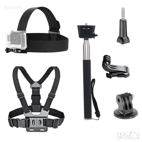 Комплект аксесоари 3 в 1 Plus нагръдник, челник и стик за GoPRO, снимка 1