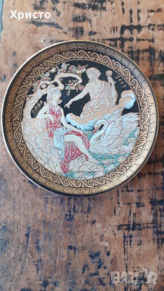 чиния за стена, порцелан, Гърция, ръчно рисувана и 24 карата злато, снимка 1