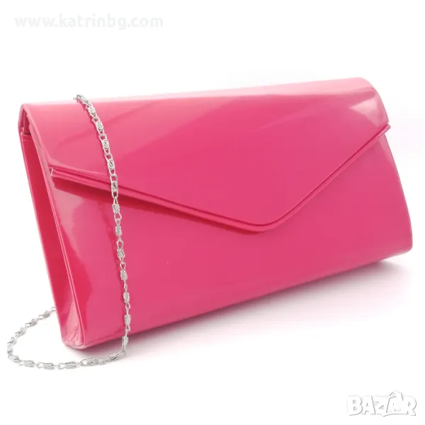Дамска чанта клъч тип плик елегантна в червено, лачена, снимка 1