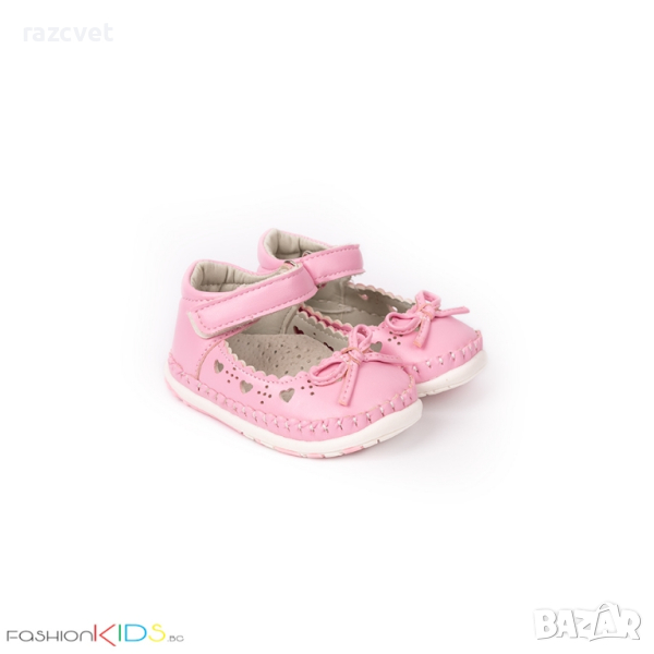 Бебешки анатомични обувки за прохождане за момиче в розово с коригираща велкро лепка и панделка, снимка 1