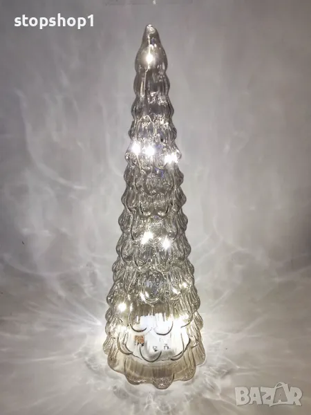 Стъклена светеща Led коледна елха 30см 10 диаметър , снимка 1