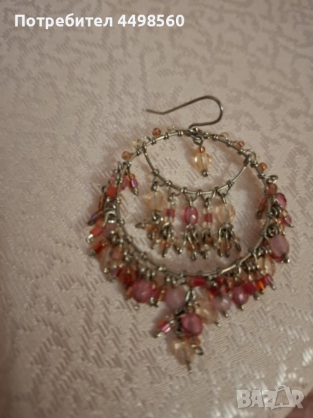 Висящи розови Обеци с камъни, снимка 1