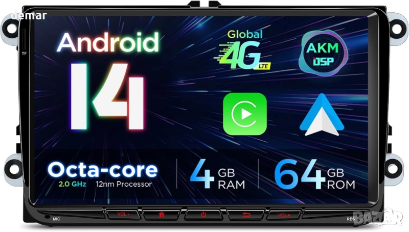 XTRONS 9" Android 14 автомобилна стерео система за VW Candy Golf Jetta Passat Polo Skoda Seat, снимка 1