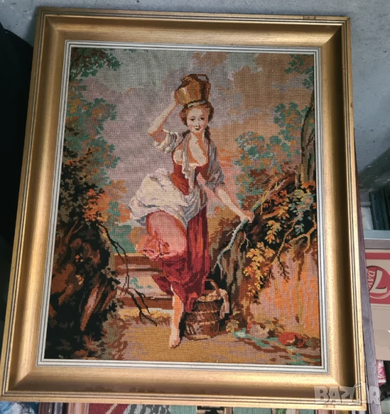 Ръчно изработен европейски гоблен с рамка – антик стил, снимка 1