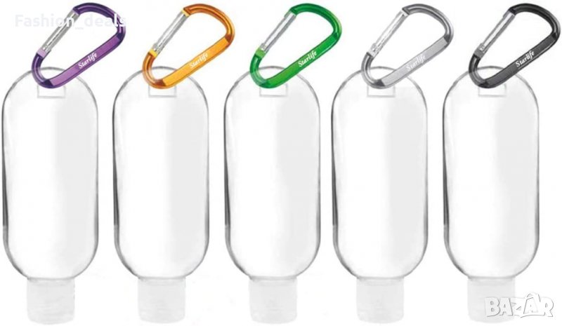Бутилки за пътуване 50мл 8 броя + фуния и карабинери за закачане за козметика, снимка 1