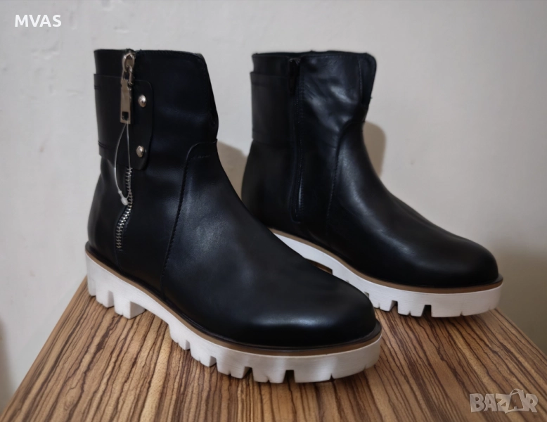 Нови дамски боти естествена кожа - 45% черни на платформа 36 размер, снимка 1
