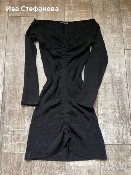 Нова елегантна ежедневна акрил  черна еластична фабрично плетиво плетка  рокля рипс , снимка 1