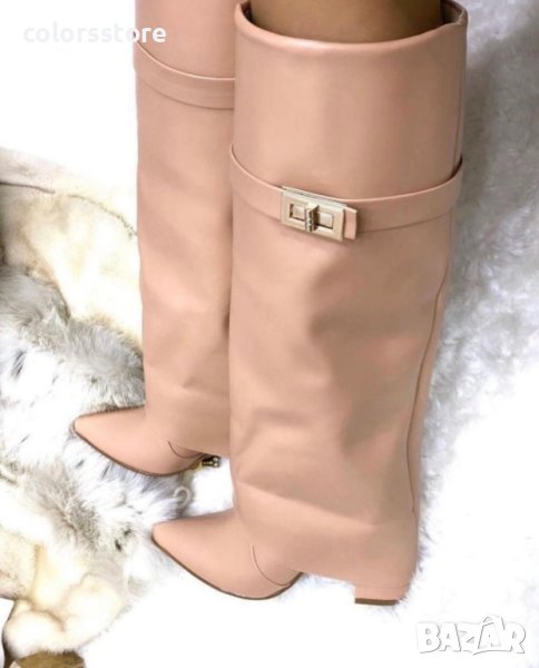 Ботуши на ток - светлорозова кожа - KD101, снимка 1