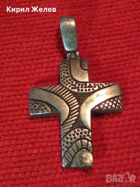 СТАР ОРНАМЕНТИРАН НАГРЪДЕН СРЕБЪРЕН КРЪСТ ОКСИДИРАНО СРЕБРО 925 с НУЖДА от ЛЕКА РЕСТАВРАЦИЯ 18723, снимка 1