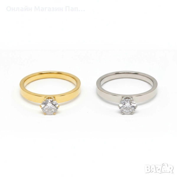 Елегантен пръстен от неръждаема стомана с циркон „корона“ – златист и сребрист, снимка 1