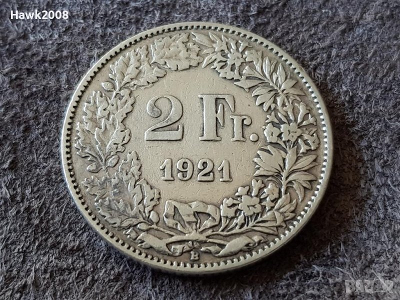2 франка 1921 Швейцария СРЕБЪРНИ сребърна монета сребро, снимка 1