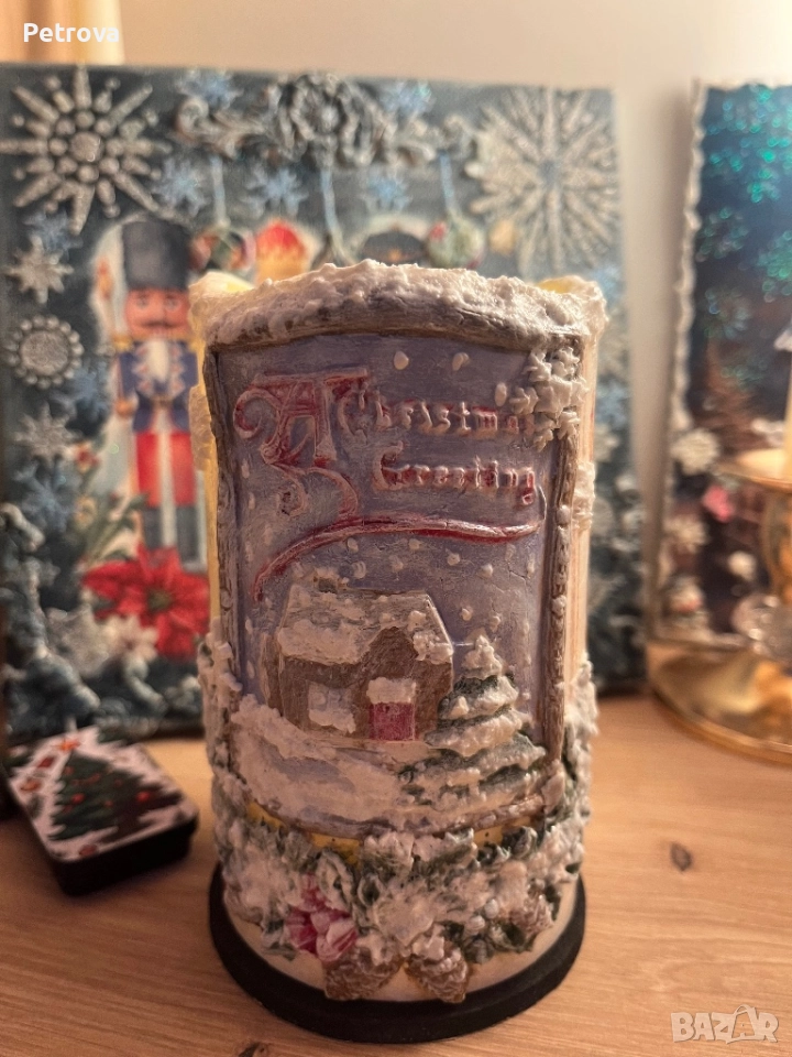 Коледна свещ с декупаж, снимка 1