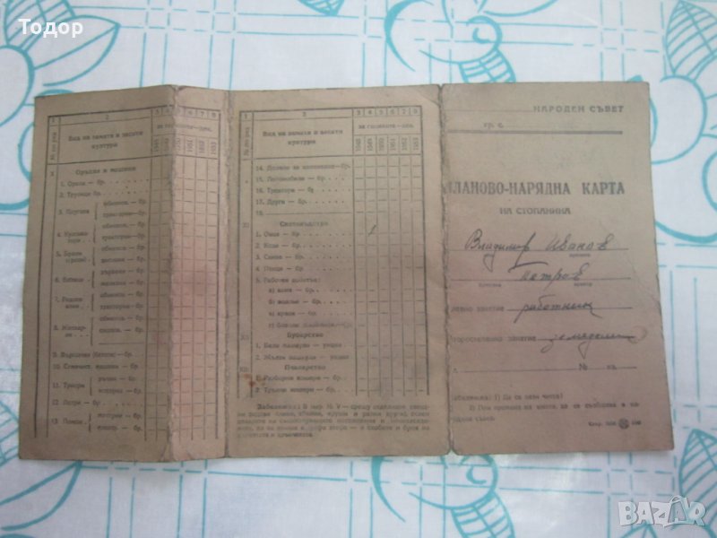 Стар документ Планово нарядна книга на стопанина 1949 , снимка 1