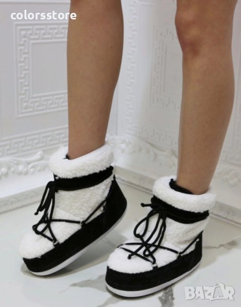 Апрески на платформа - бяло с черно велур - NS80, снимка 1