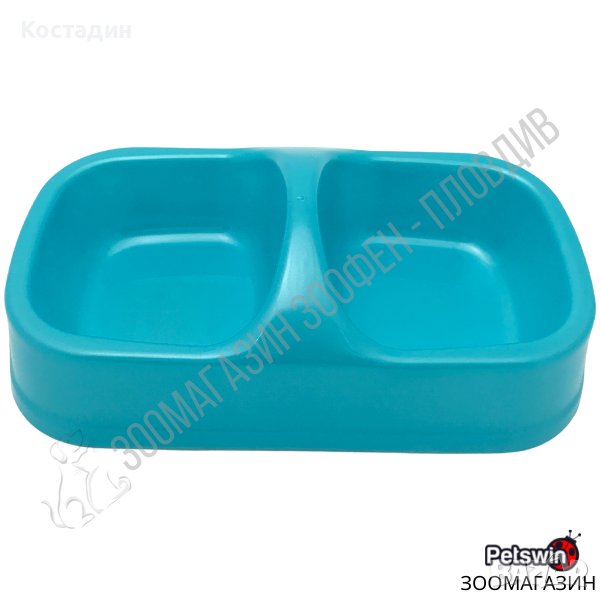 Двойна пластмасова купа - за Куче/Коте - 24см/13.5см - Светлосиня, снимка 1