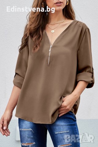 Дамска елегантна блуза в кафяво, снимка 6 - Блузи с дълъг ръкав и пуловери - 40518201