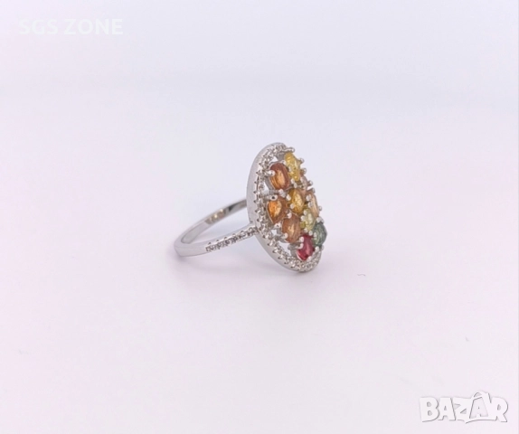 СРЕБЪРЕН ПРЪСТЕН С МНОГОЦВЕТЕН ТУРМАЛИН, снимка 4 - Пръстени - 52392939
