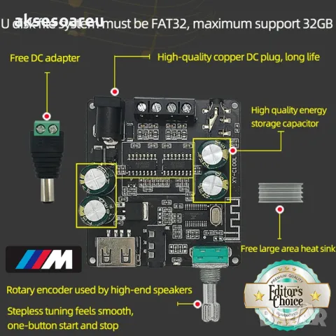 Нов мощен висококачествен мини Стерео цифров усилвател Клас D 2 X 100W с Bluetooth 5.0 AUX жак и USB, снимка 16 - Ресийвъри, усилватели, смесителни пултове - 48679557