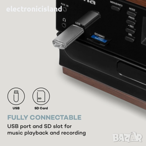 Ретро стил стерео система Oakland DAB, грамофон, касета, CD диск, FM радио, SD карта памет, блутут, снимка 7 - Аудиосистеми - 51814182