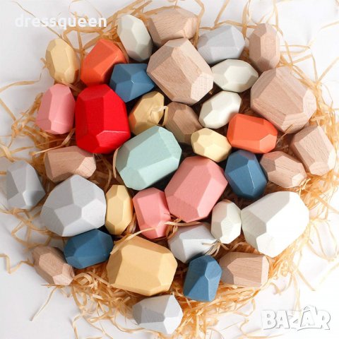 3607 Игра с дървени цветни камъчета за баланс