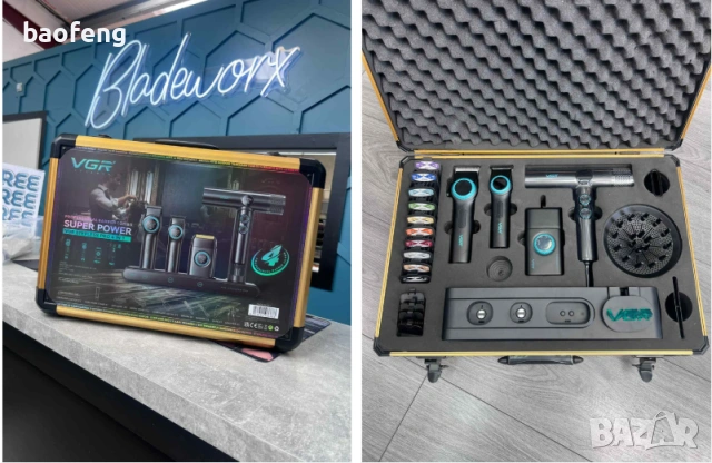 Нов VGR Stepless 4 в 1 за барбер / фризьори Професионален комплект машинки за подстригване 