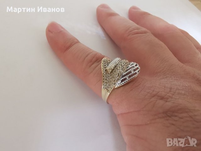 Златен пръстен бяло и жълто комбинация 3, снимка 9 - Пръстени - 33174854